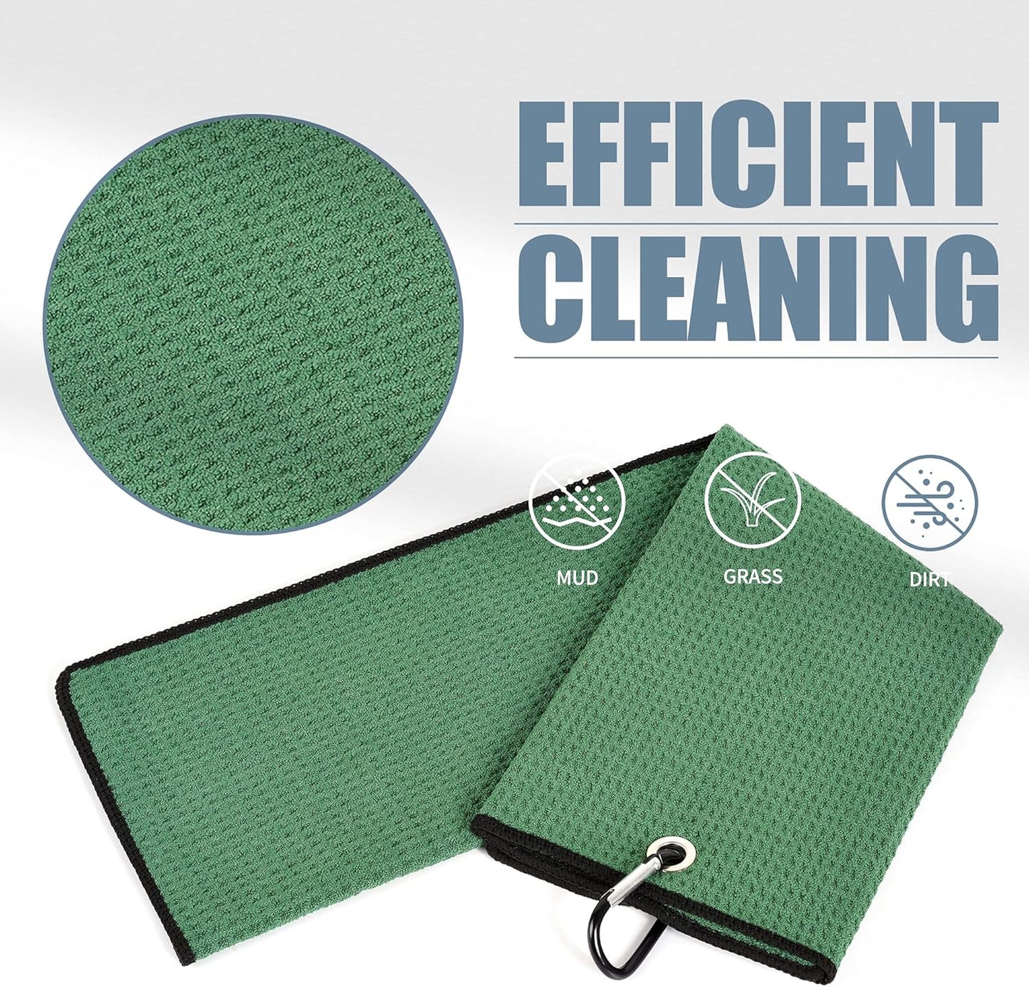 Tri-Fold Golf Towel | Premium Microfiber Fabric | Waffle Pattern | Heavy Duty Carabiner Clip | 14 Color Options