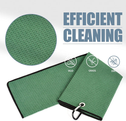 Tri-Fold Golf Towel | Premium Microfiber Fabric | Waffle Pattern | Heavy Duty Carabiner Clip | 14 Color Options