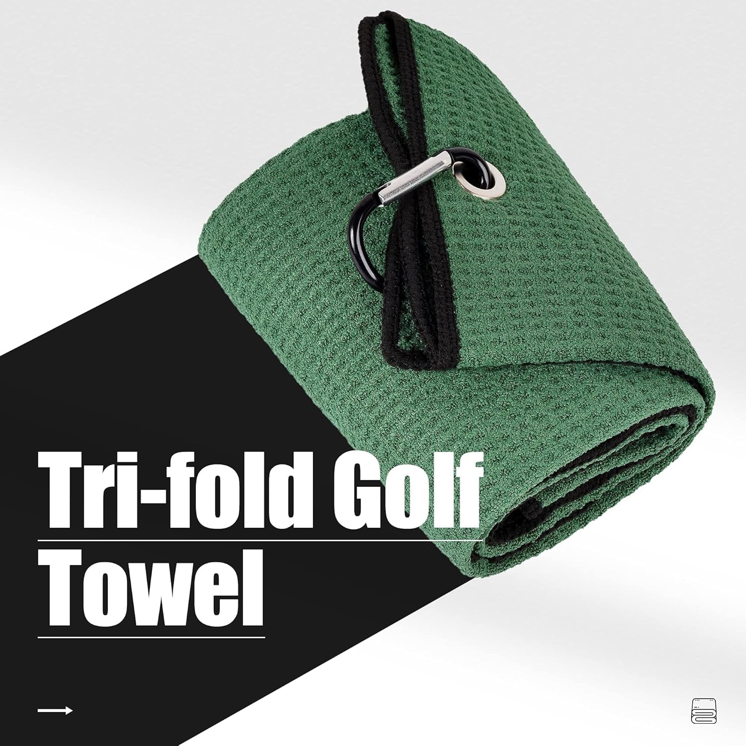 Tri-Fold Golf Towel | Premium Microfiber Fabric | Waffle Pattern | Heavy Duty Carabiner Clip | 14 Color Options